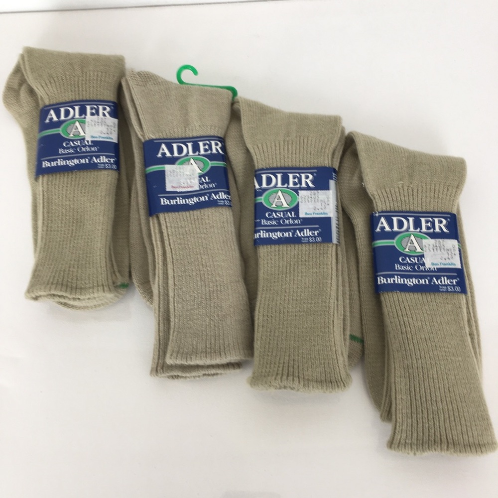 Vintage Burlington Adler Casual Orlon Beige Ribbed Socks Set of 4 NEW Deadstock